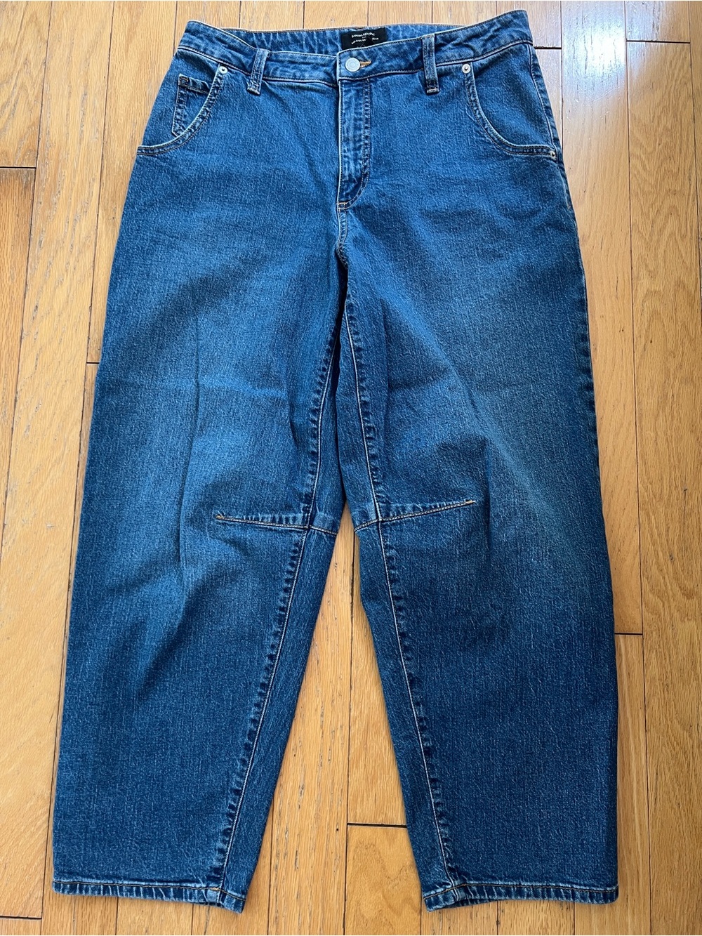 Banana Republic Women’s Mid-Rise Barrel Relaxed Fit Jeans in Dark Blue Denim